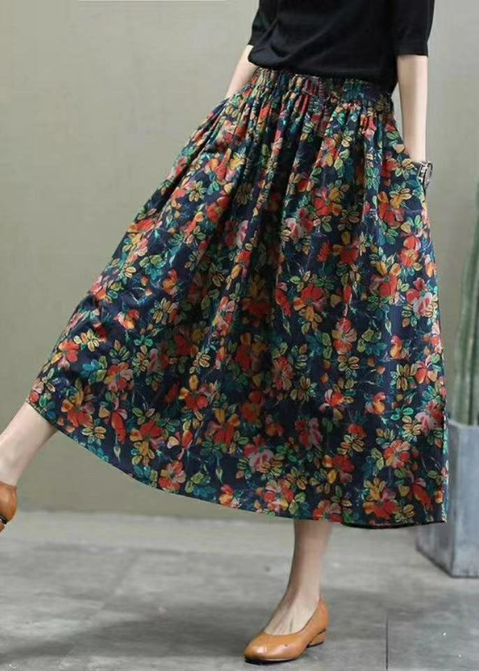 Plus Size Red elastic waist Print Cotton Skirts Spring