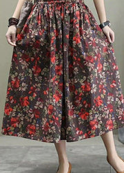 Plus Size Red elastic waist Print Cotton Skirts Spring