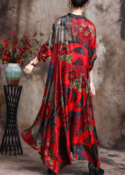 Plus Size Rotes Patchwork-Herbstkleid mit Retro-Print