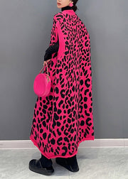 Plus Size Rose Leopard V Neck Cotton Knit Waistcoat Long Dresses Sleeveless