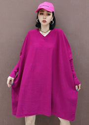 Plus Size Rose V Neck Solid Knit Dress Spring