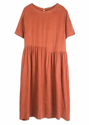 Plus Size Rust Red O-Neck Patchwork Summer Maxi Dresses Short Sleeve - bagstylebliss