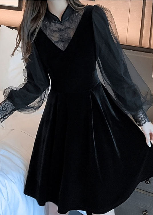 Plus Size Unique Black Tulle Patchwork Dress Spring