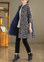 Plus Size Vintage Print Pockets Chinese Button Fine Cotton Filled Coat Winter