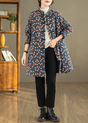 Plus Size Vintage Print Pockets Chinese Button Fine Cotton Filled Coat Winter