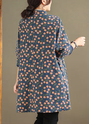 Plus Size Vintage Print Pockets Chinese Button Fine Cotton Filled Coat Winter