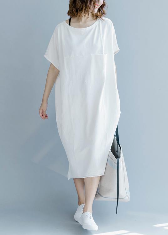 Plus Size White O-Neck Cotton Summer Maxi Dresses - bagstylebliss