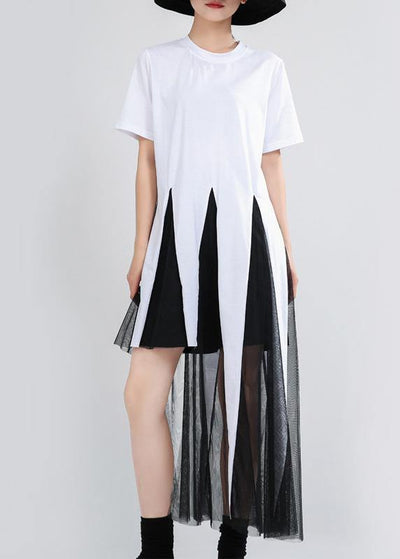 Plus Size White Patchwork Lace Summer Cotton Dress - bagstylebliss