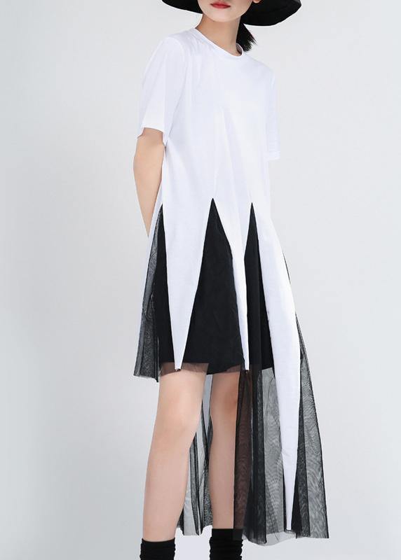 Plus Size White Patchwork Lace Summer Cotton Dress - bagstylebliss
