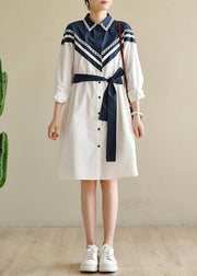 Plus Size White Patchwork Peter Pan Collar Cotton Long sleeve Spring Dresses - bagstylebliss