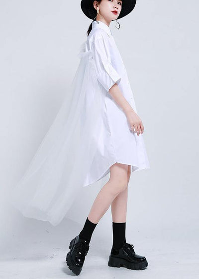 Plus Size White Peter Pan Collar Button Holiday Summer Cotton Dress - bagstylebliss