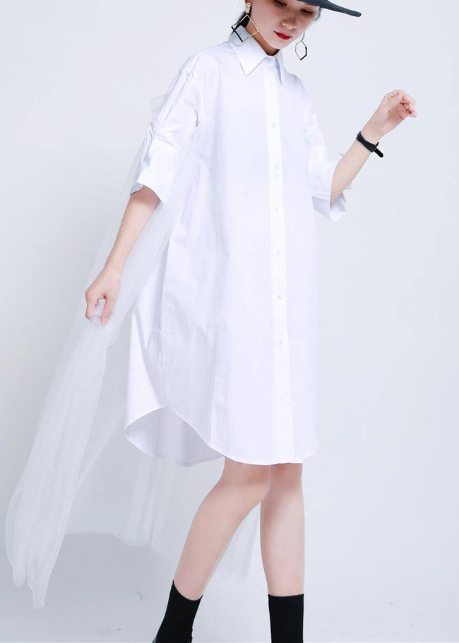 Plus Size White Peter Pan Collar Button Holiday Summer Cotton Dress - bagstylebliss