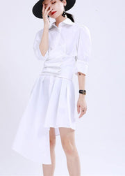 Plus Size White Peter Pan Collar Mid Summer Cotton Dress - bagstylebliss
