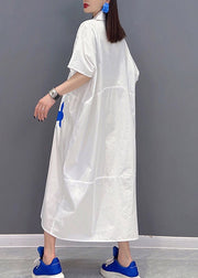 Plus Size White Peter Pan Collar Print Long Dresses Short Sleeve