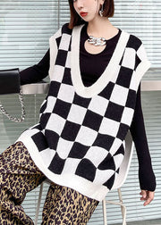 Plus Size White Plaid fashion V Neck Fall Knit Vest