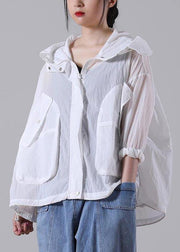 Plus Size White Pocket UPF 50+ Coat Jacket Hoodies Outwear Summer - bagstylebliss