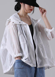 Plus Size White Pocket UPF 50+ Coat Jacket Hoodies Outwear Summer - bagstylebliss