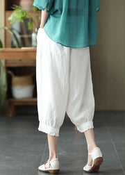 Plus Size White Pockets Harem Summer Pants Linen - bagstylebliss