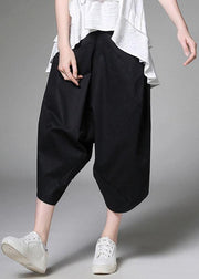 Plus Size White Pockets Patchwork Cotton Casual Harem Pants - bagstylebliss