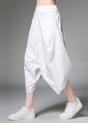 Plus Size White Pockets Patchwork Cotton Casual Harem Pants - bagstylebliss