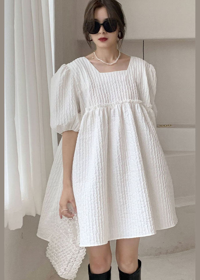 Plus Size White Ruffled Bow Patchwork Cotton Vacation Dress Spring