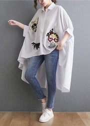 Plus Size White Spring Appliques low high design Top - bagstylebliss