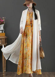 Plus Size White Summer Linen side open Loose Coat Long - bagstylebliss