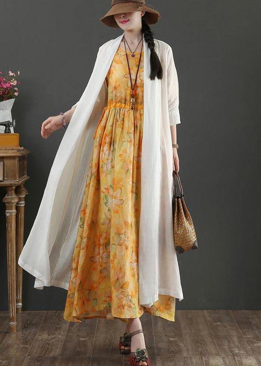 Plus Size White Summer Linen side open Loose Coat Long - bagstylebliss