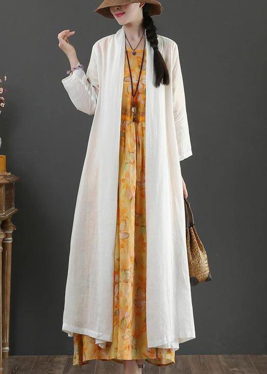 Plus Size White Summer Linen side open Loose Coat Long - bagstylebliss