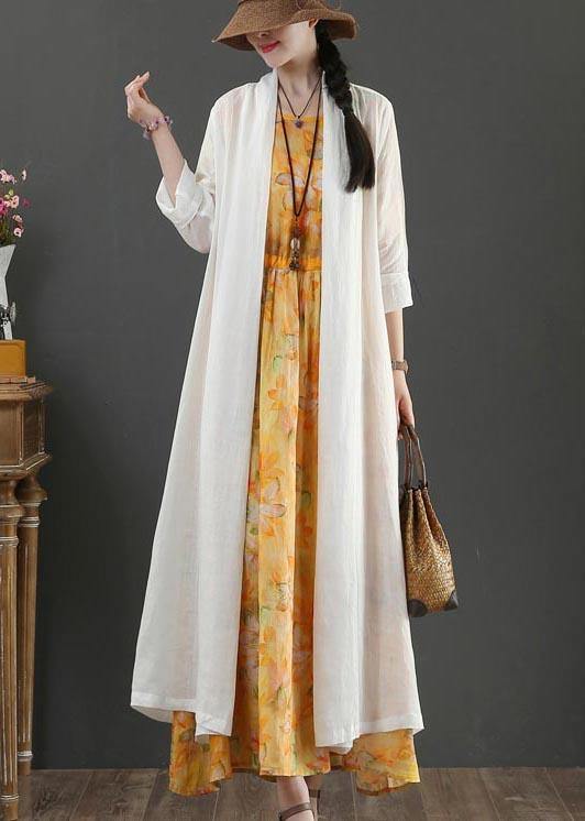 Plus Size White Summer Linen side open Loose Coat Long - bagstylebliss