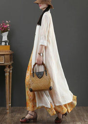 Plus Size White Summer Linen side open Loose Coat Long - bagstylebliss