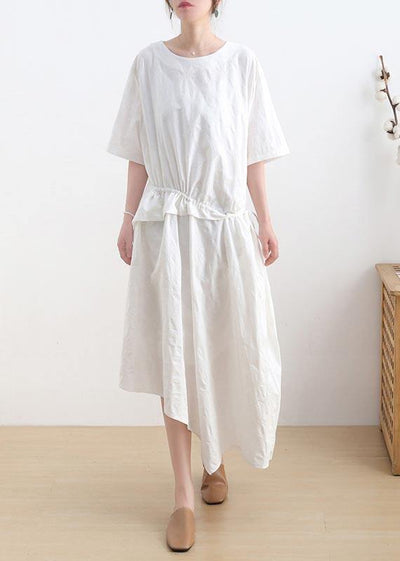 Plus Size White asymmetrical design Casual Maxi Summer Linen Dress - bagstylebliss