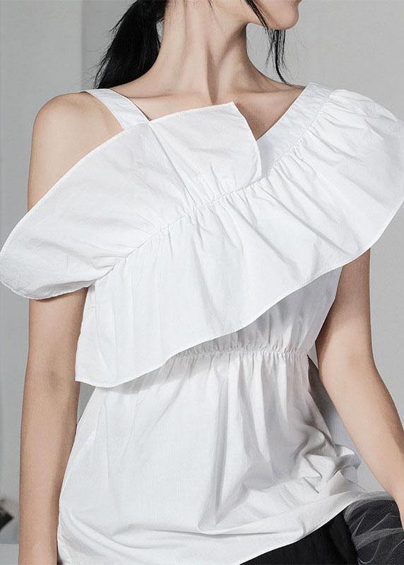 Plus Size White asymmetrical design Cold Shoulder Ruffles Summer Shirt Top - bagstylebliss