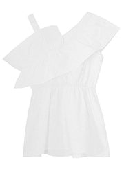 Plus Size White asymmetrical design Cold Shoulder Ruffles Summer Shirt Top - bagstylebliss
