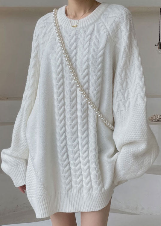 Plus Size Weiße Zopfstrickpullover Winter