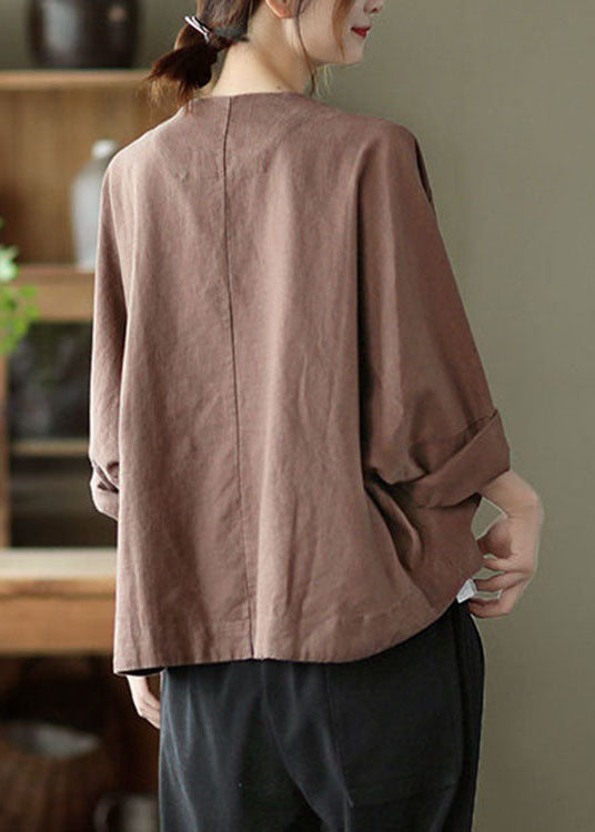 Plus Size Women Chocolate V Neck Casual Coat Spring