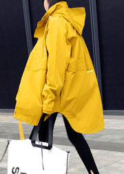 Plus Size Yellow Casual Patchwork Pockets Fall Coats