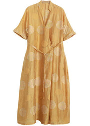 Plus Size Yellow Dot tie waist Dress Summer Dress - bagstylebliss