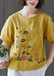 Plus Size Yellow Half Sleeve Cotton Linen Summer Top - bagstylebliss