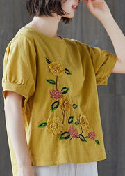 Plus Size Yellow Half Sleeve Cotton Linen Summer Top - bagstylebliss