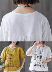 Plus Size Yellow Half Sleeve Cotton Linen Summer Top - bagstylebliss