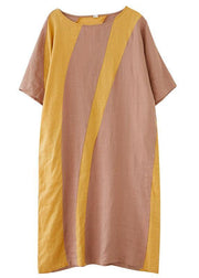 Plus Size Yellow O-Neck Casual Straight Summer Ankle Dress - bagstylebliss