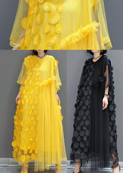 Plus Size Yellow Patchwork Tulle long Dresses Spring