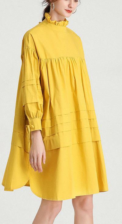 Plus Size Yellow Stand Cotton Bow Spring Maxi Dresses - bagstylebliss