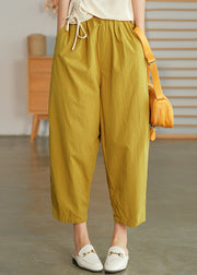 Plus Size Yellow elastic waist Pockets Pants Spring