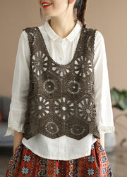 Plus Size Chocolate Hollow Out  Knit vest Sleeveless