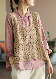 Plus Size Coffee Hollow Out Strickweste ärmellos