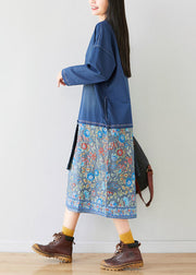 Plus size Blue Patchwork print Sweatshirt dresses Spring