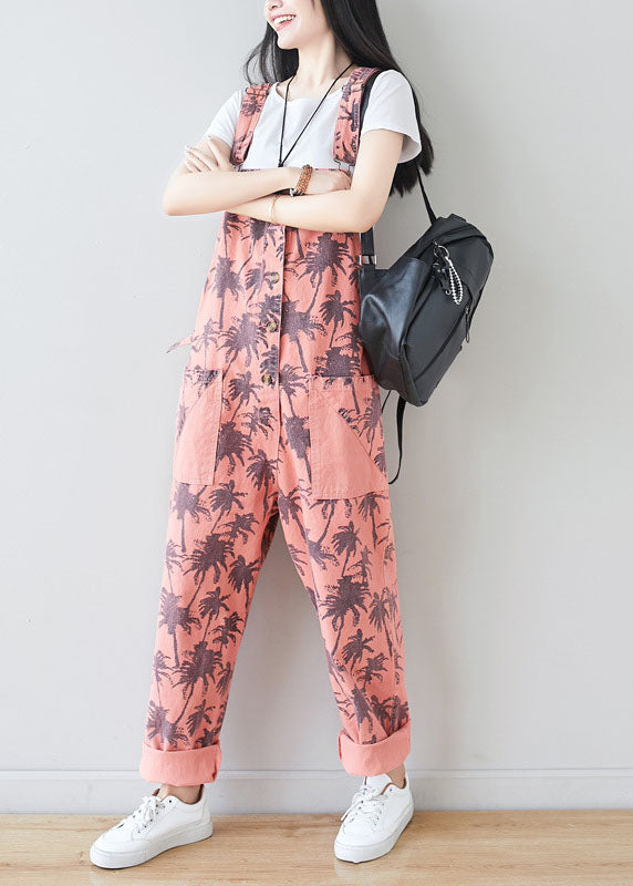 Plus size Pink pockets Print Jumpsuits Spring