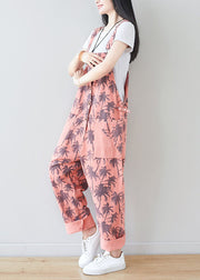 Plus size Pink pockets Print Jumpsuits Spring